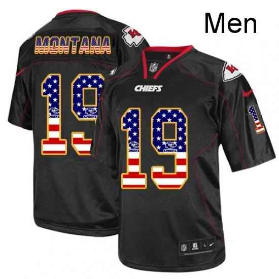 Men Nike Kansas City Chiefs 19 Joe Montana Elite Black USA Flag Fashion NFL Jersey